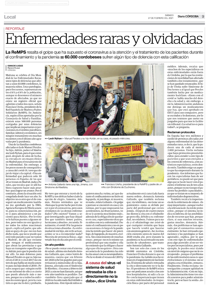 REPORTAJE DIARIO CÓRDOBA A LA ASOCIACIÓN ReMPS POR EL DIA MUNDIAL DE LAS EE.RR