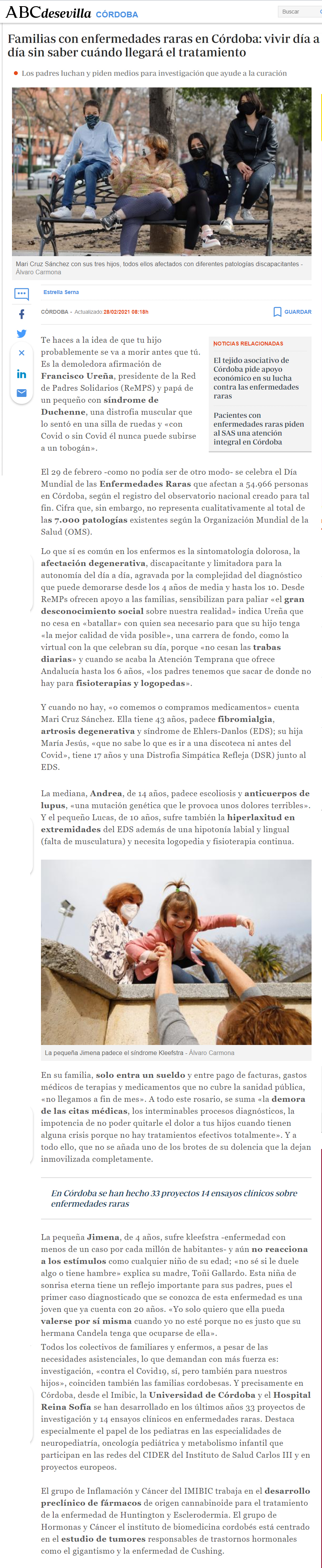 ENTREVISTA ABC A ReMPS POR EL DÍA MUNDIAL DE LAS ENFERMEDADES RARAS